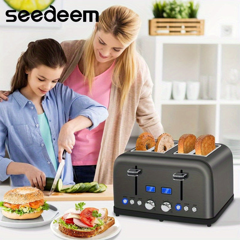 Stainless Steel Digital Toaster with LCD Display and Shade Settings