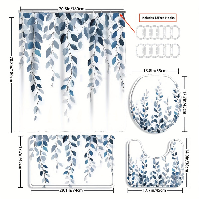 Blue Eucalyptus Shower Curtain Set with Botanical Decor Accessories