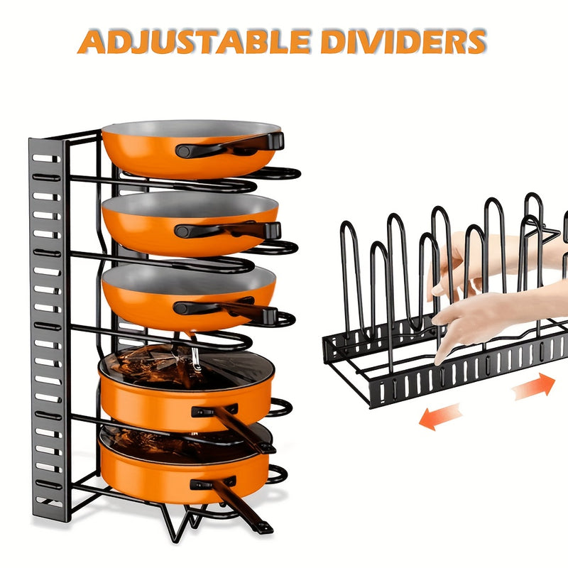 Adjustable 8-Tier Pot and Pan Organizer Rack for Kitchens