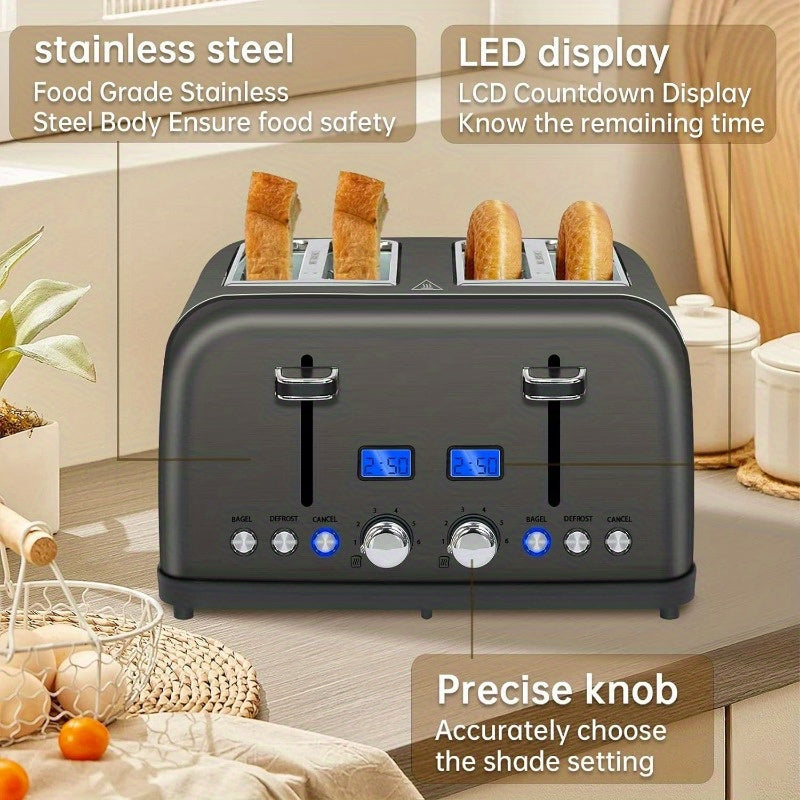 Stainless Steel Digital Toaster with LCD Display and Shade Settings