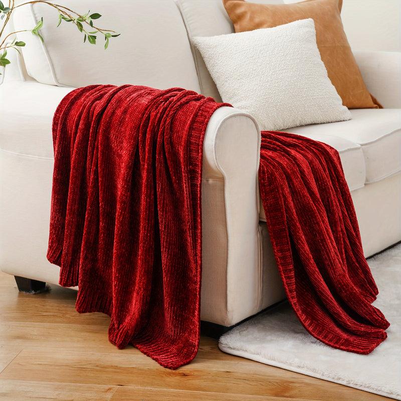 Boho Chenille Knit Throw Blanket for Cozy Home Decor