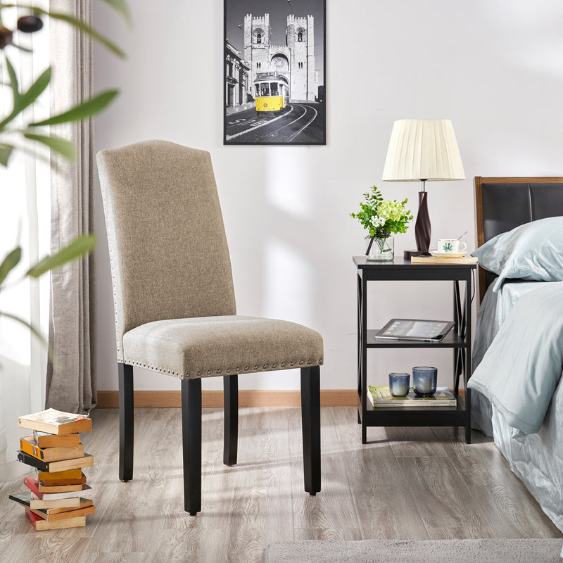 Classic Upholstered Dining Chairs with Nailhead Trim and Solid Wood Legs