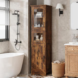 Rustic Slim Bathroom Storage Cabinet with Doors and Shelves