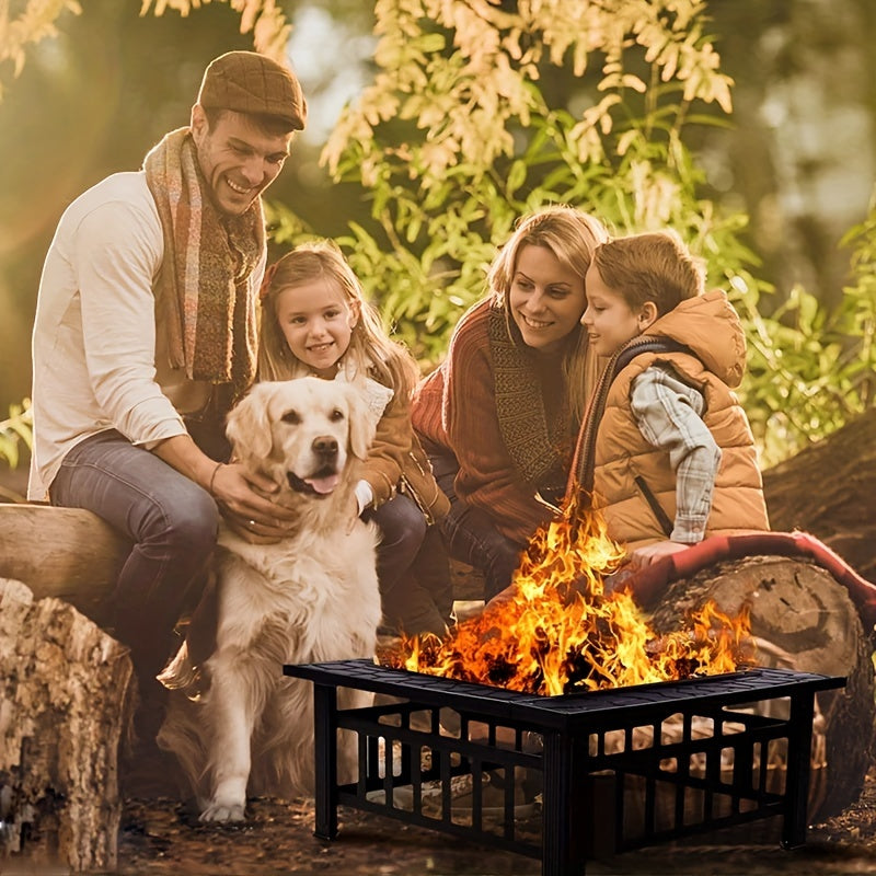 3-in-1 Square Fire Pit Table with BBQ Grill and Cover