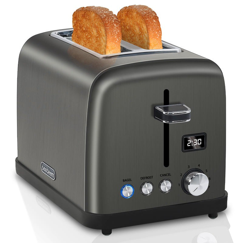 Stainless Steel Digital Toaster with LCD Display and Shade Settings