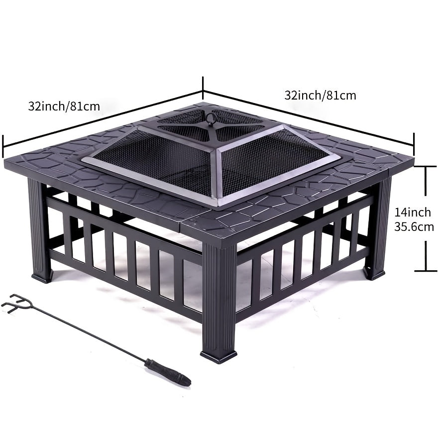 3-in-1 Square Fire Pit Table with BBQ Grill and Cover