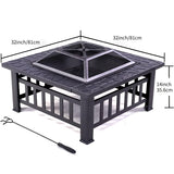 3-in-1 Square Fire Pit Table with BBQ Grill and Cover