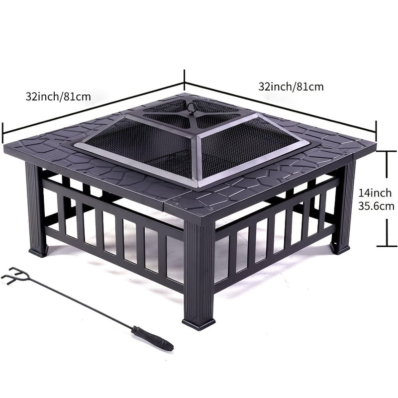 3-in-1 Square Fire Pit Table with BBQ Grill and Cover