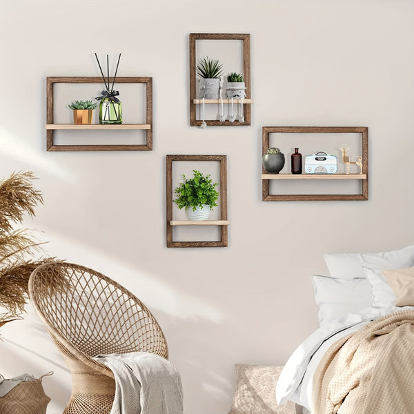 Multi-Functional Black Wood Wall Shelf Set for Home Decor