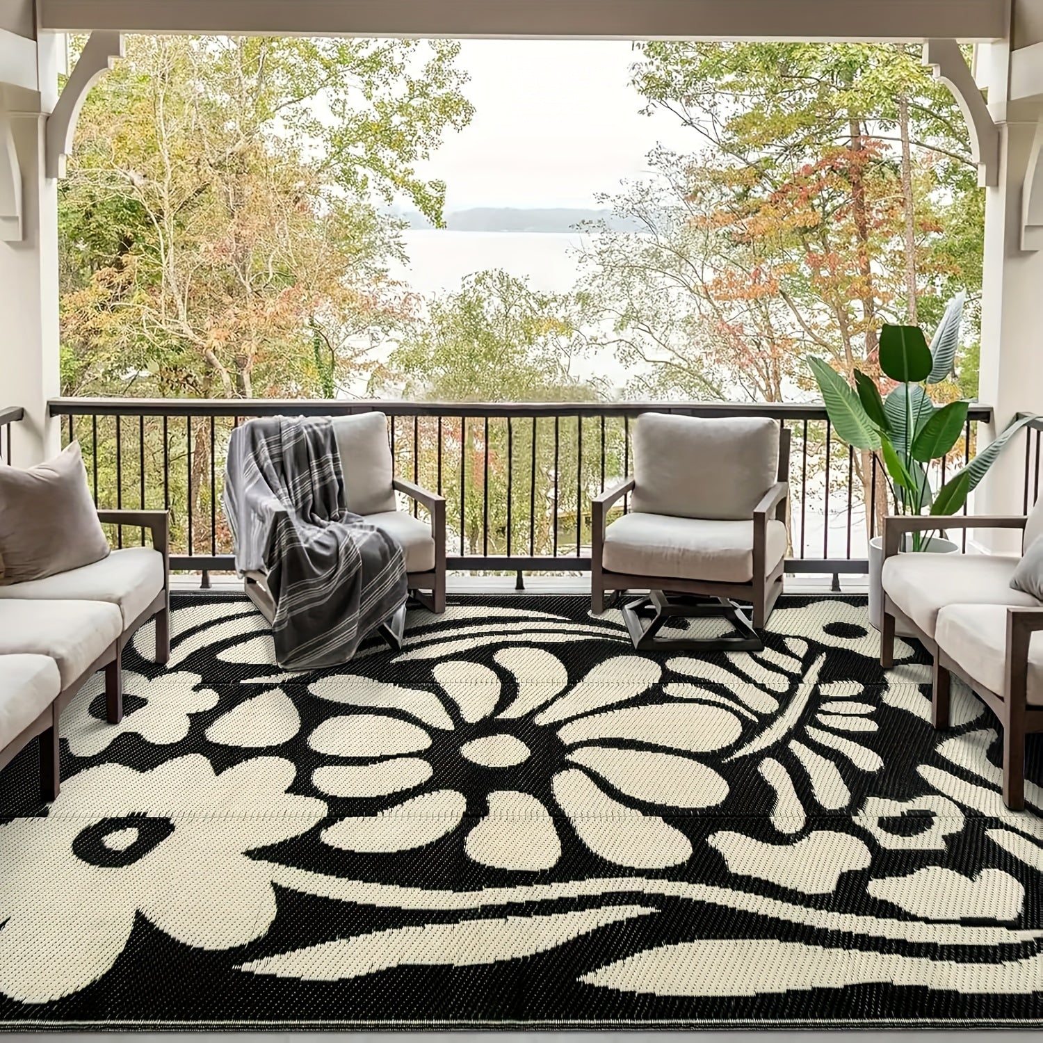 Reversible Outdoor Rug for Camping Beach Garden and Picnics