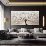 Modern Abstract White Blossom Tree Canvas Wall Art