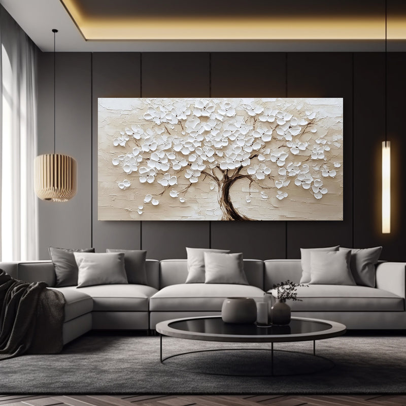 Modern Abstract White Blossom Tree Canvas Wall Art