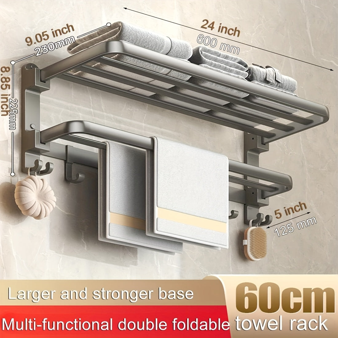 Wall Mounted No Drill Towel Rack with Shelf for Bathrooms