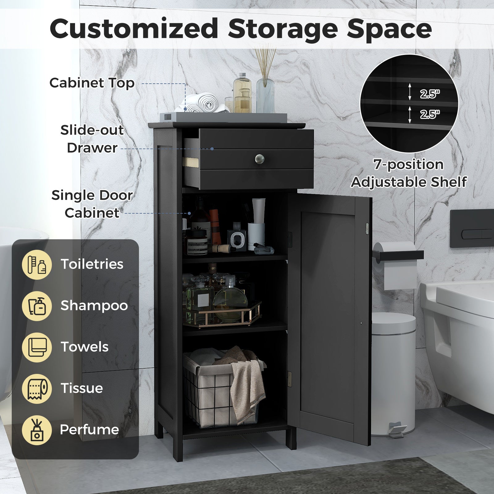 Modern Freestanding Bathroom Floor Cabinet with Adjustable Shelves