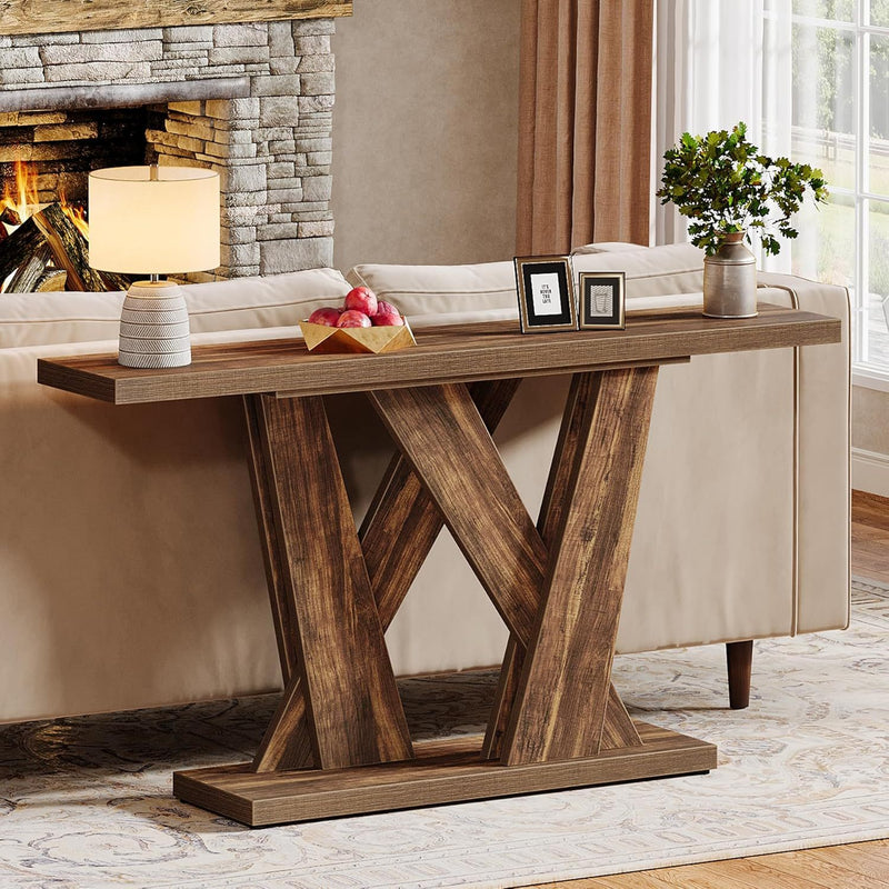 Farmhouse Geometric Base Console Table for Entryway and Living Room