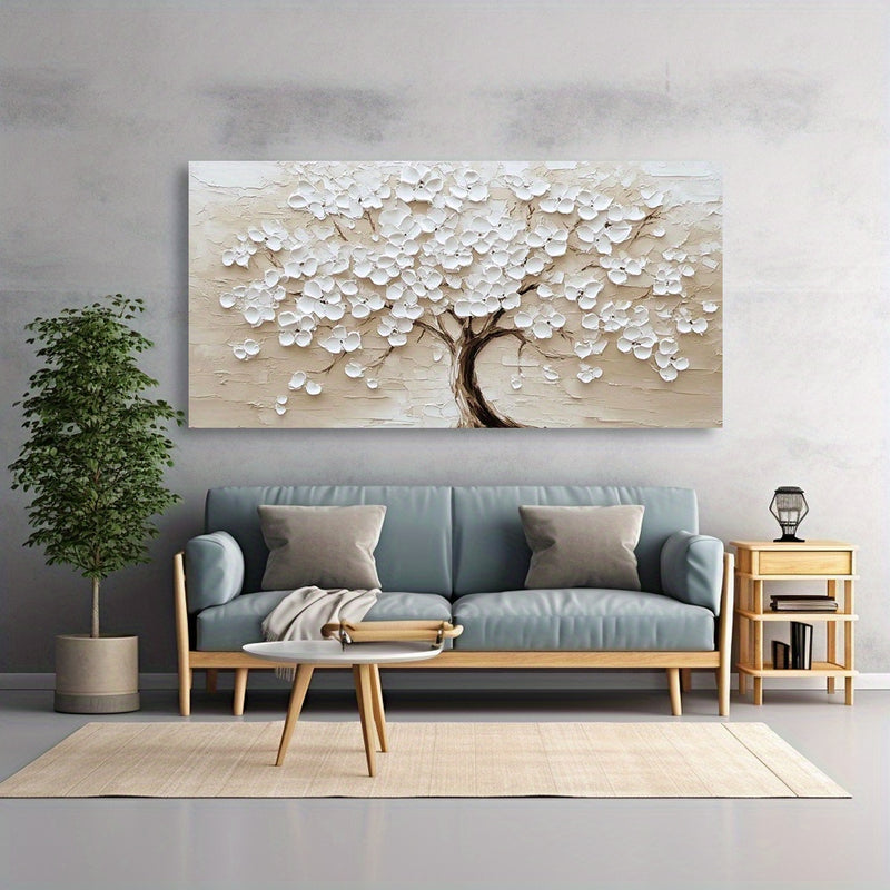 Modern Abstract White Blossom Tree Canvas Wall Art