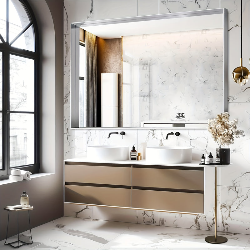 Wall Mounted Makeup Mirror with Unbreakable Glass and Brushed Finish