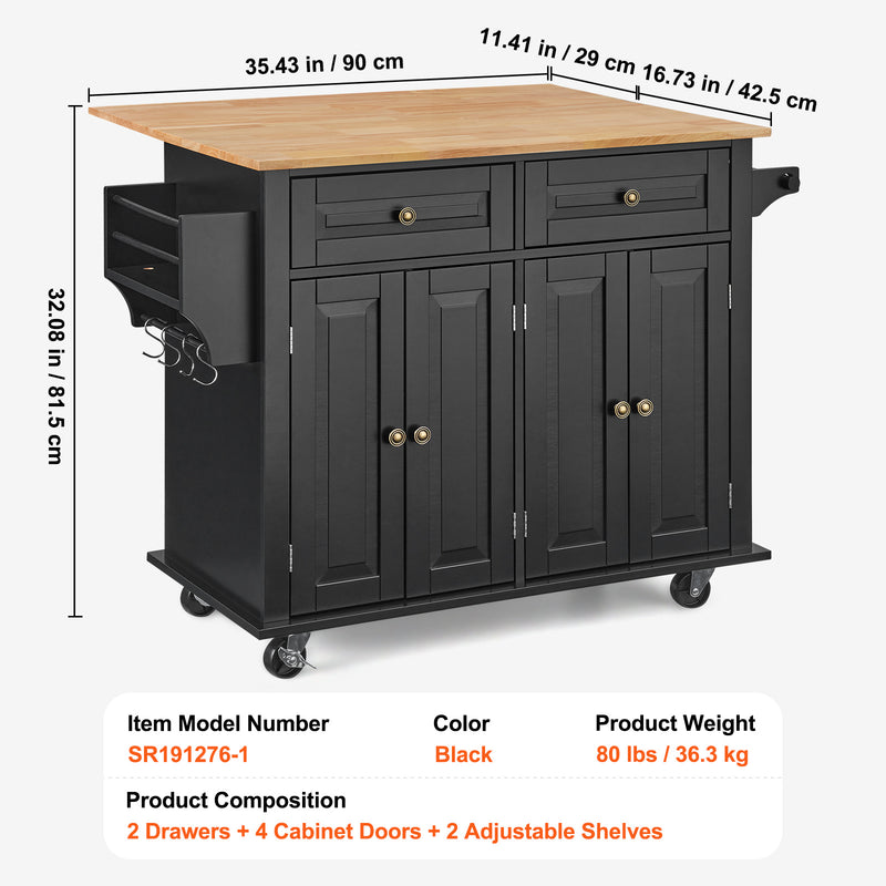 VEVOR Kitchen Island Cart with Drawer and Rolling Storage Shelves