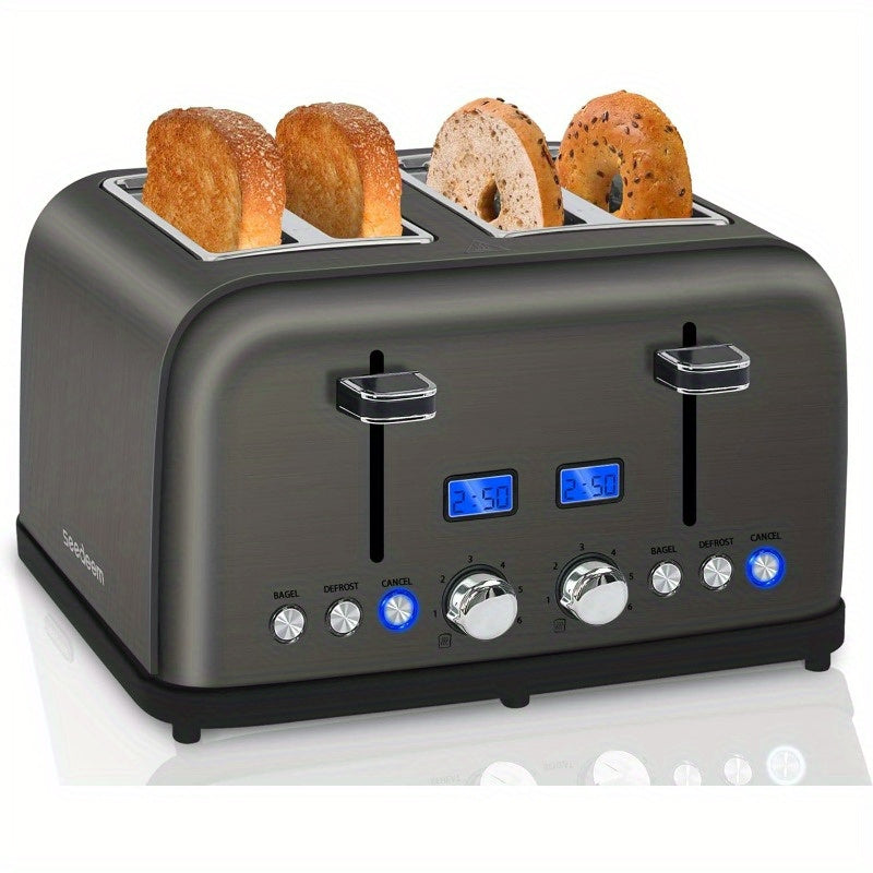 Stainless Steel Digital Toaster with LCD Display and Shade Settings
