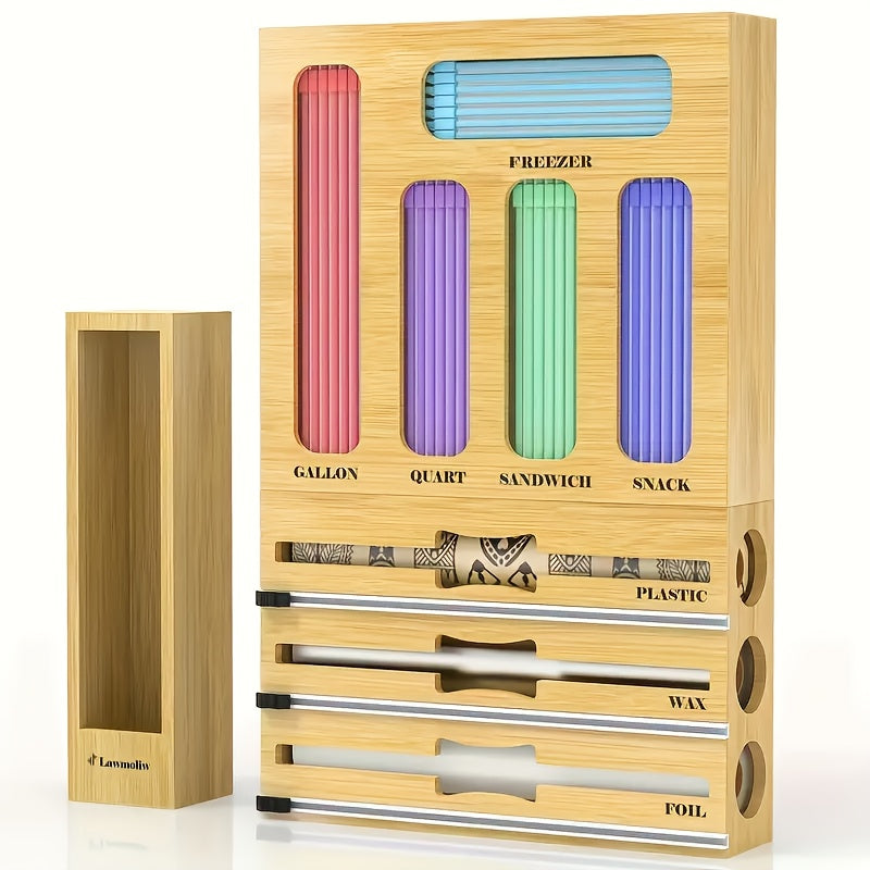 Bamboo Kitchen Storage Box with Sliding Drawers and Labels