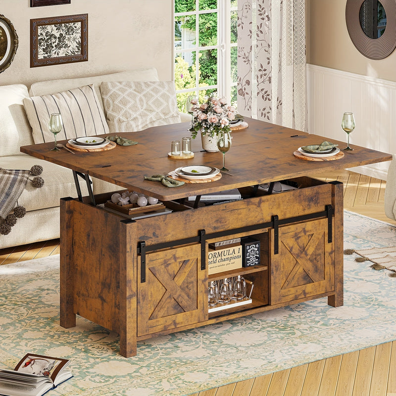 Farmhouse Lift Top Coffee Table with Hidden Storage Solutions