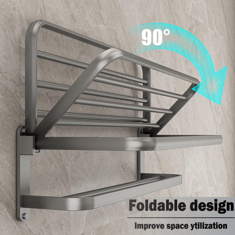 Wall Mounted No Drill Towel Rack with Shelf for Bathrooms