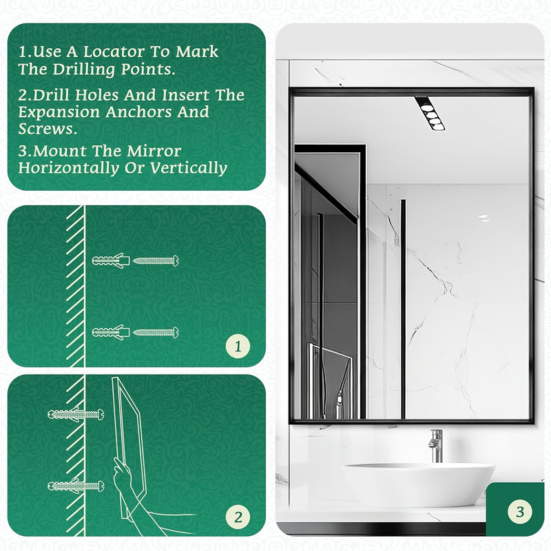 Wall Mounted Makeup Mirror with Unbreakable Glass and Brushed Finish