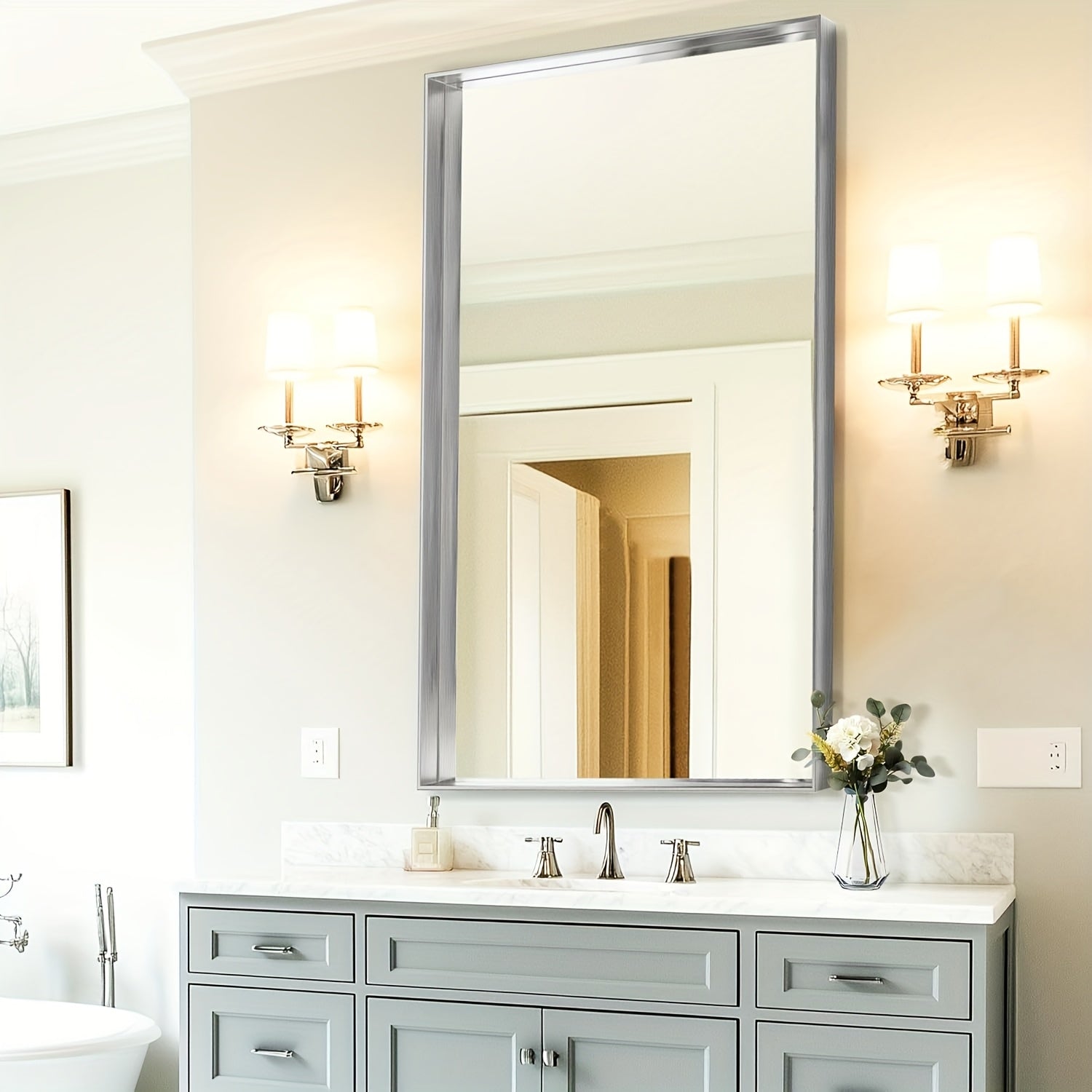 Wall Mounted Makeup Mirror with Unbreakable Glass and Brushed Finish