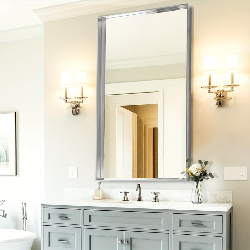 Wall Mounted Makeup Mirror with Unbreakable Glass and Brushed Finish