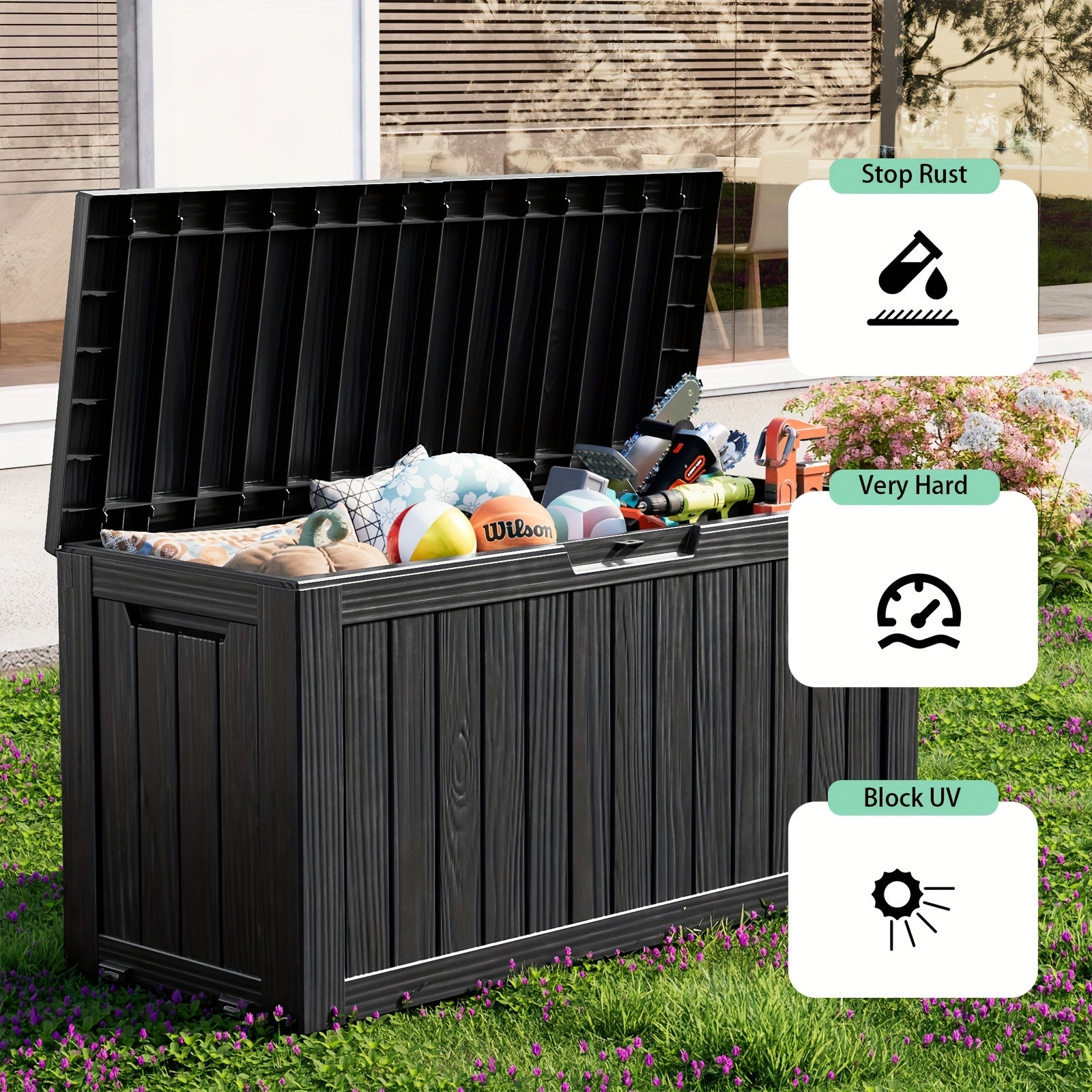 Weatherproof Outdoor Storage Box with Lockable Lid and Versatility