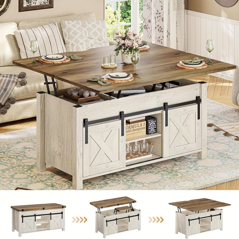 Farmhouse Lift Top Coffee Table with Hidden Storage Solutions