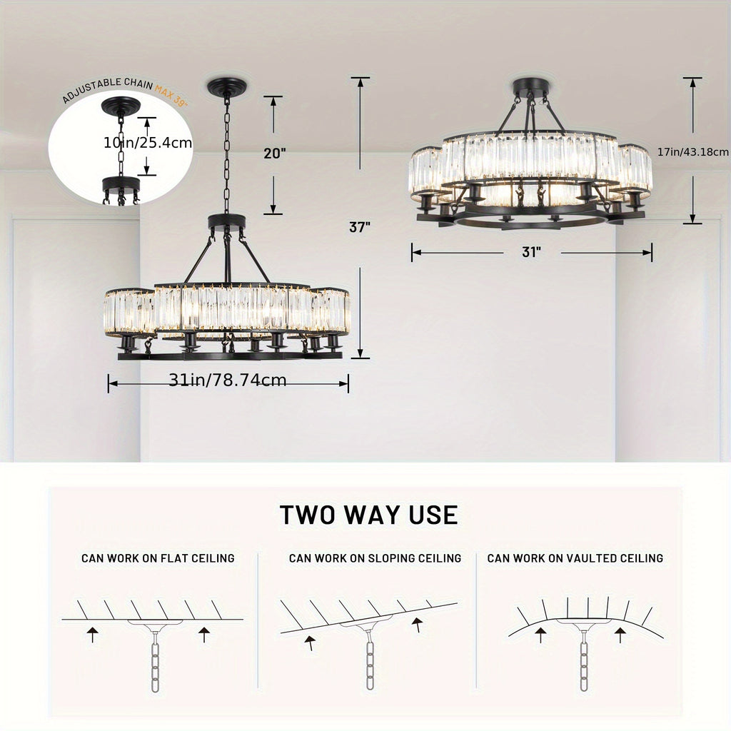 French Traditional 8 Light Round Chandelier With Crystals