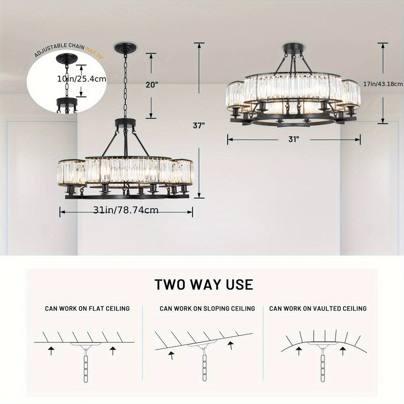 French Traditional 8 Light Round Chandelier With Crystals