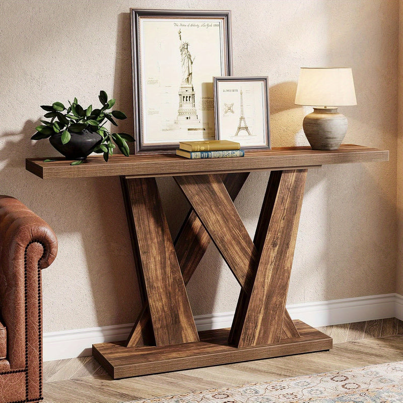 Farmhouse Geometric Base Console Table for Entryway and Living Room