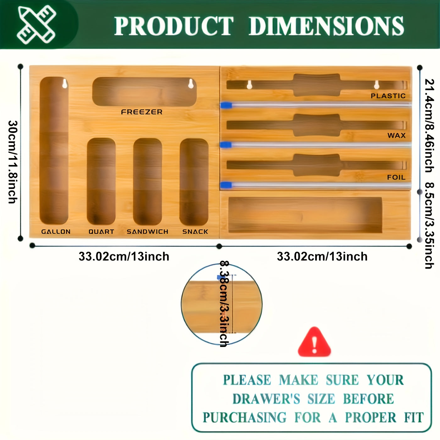 Bamboo Kitchen Storage Box with Sliding Drawers and Labels