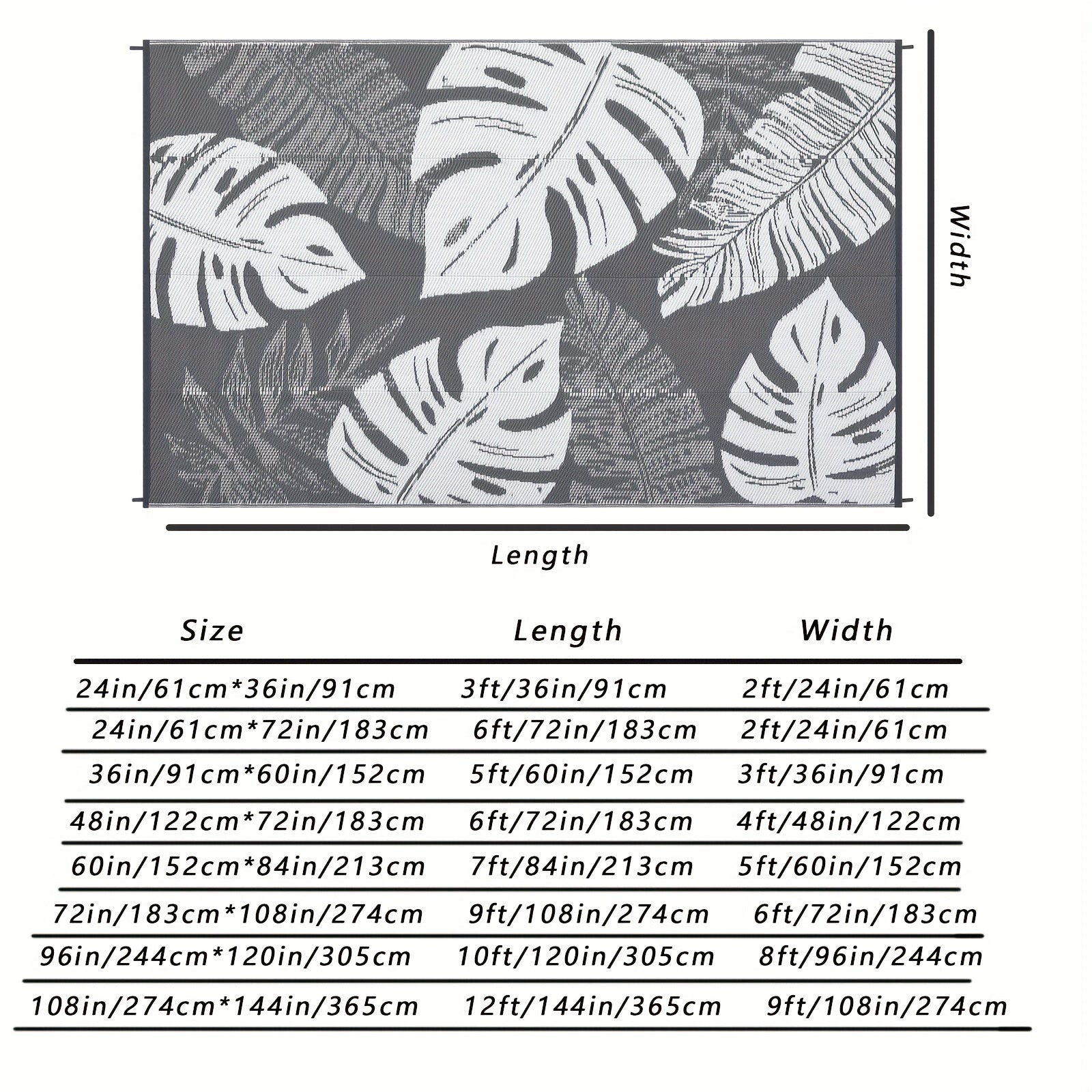 Washable Outdoor Waterproof Floral Print Area Rug for Camping