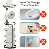 Sleek Black Metal Toilet Paper Holder and Phone Shelf