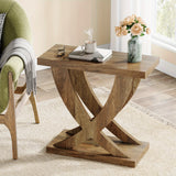 Rustic Cross Fishtail End Table With Wood Grain Finish