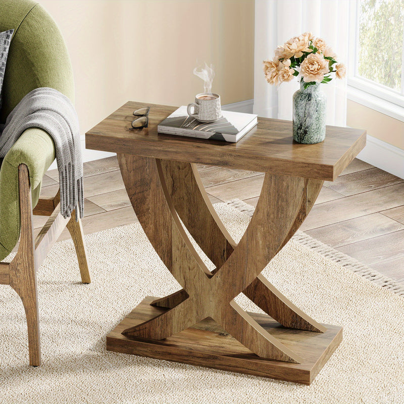 Rustic Cross Fishtail End Table With Wood Grain Finish