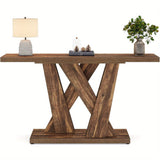 Farmhouse Geometric Base Console Table for Entryway and Living Room