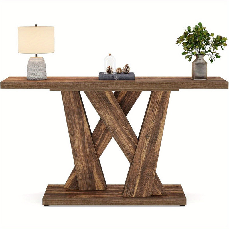 Farmhouse Geometric Base Console Table for Entryway and Living Room
