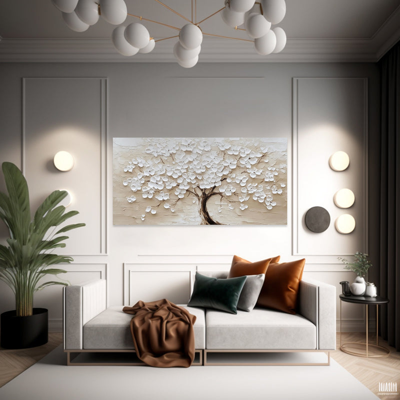 Modern Abstract White Blossom Tree Canvas Wall Art