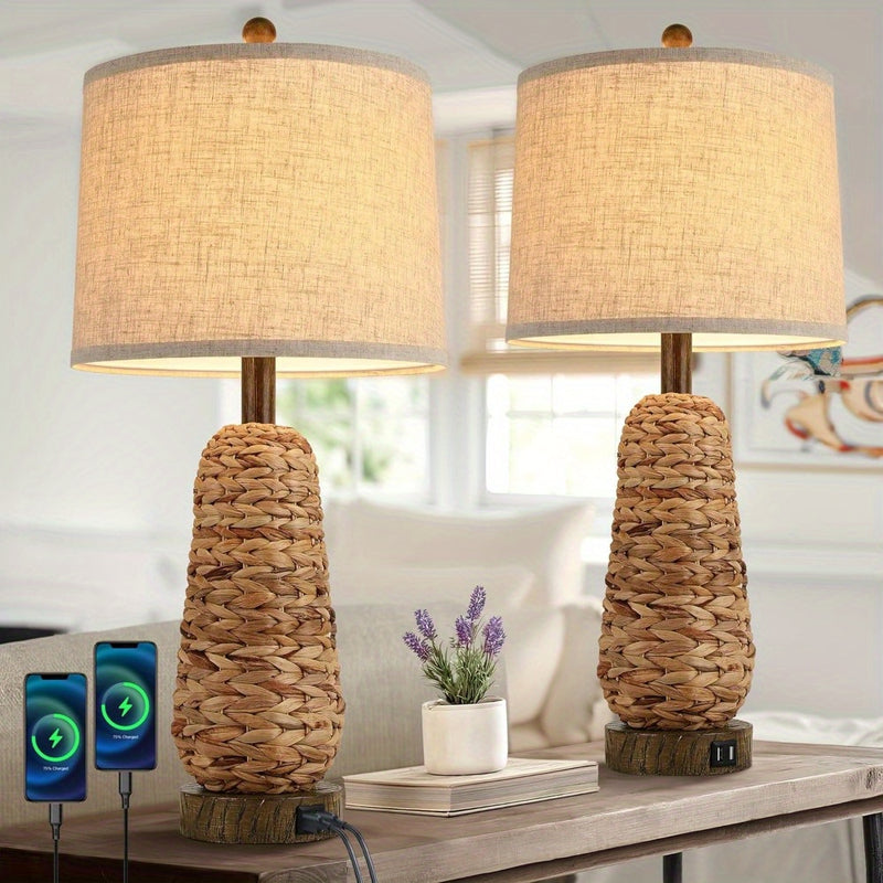 Stylish Rattan Table Lamps with USB Ports for Any Room