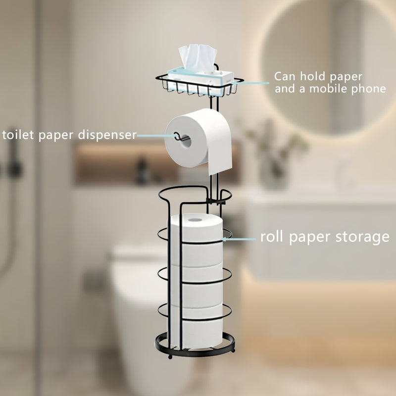 Sleek Black Metal Toilet Paper Holder and Phone Shelf