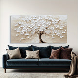Modern Abstract White Blossom Tree Canvas Wall Art