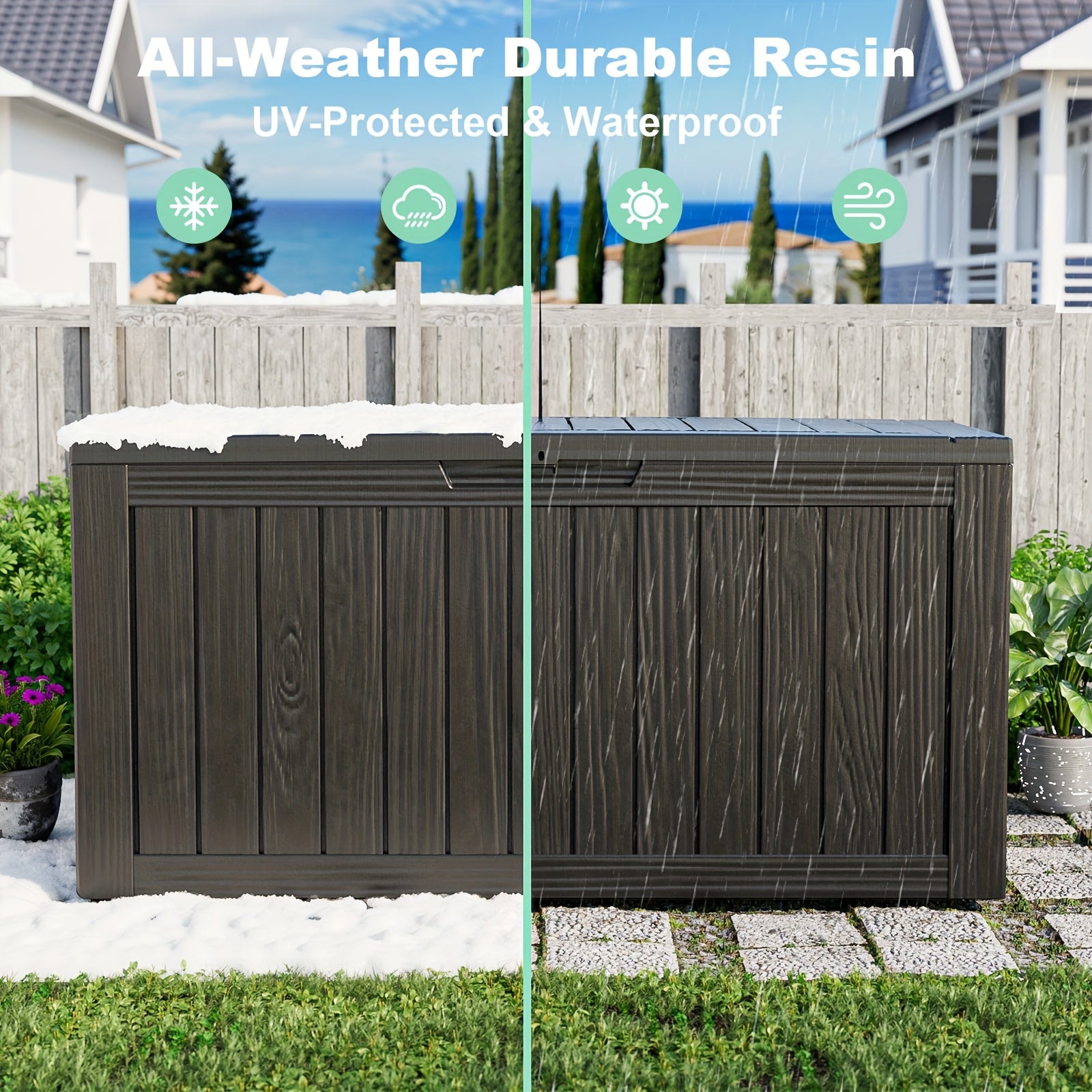 Weatherproof Outdoor Storage Box with Lockable Lid and Versatility