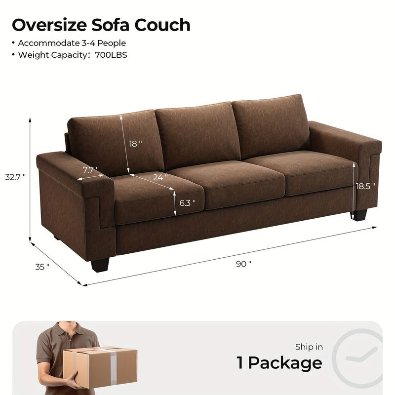 Modern 3 Seater Sofa Couch with Detachable Cover for Living Room