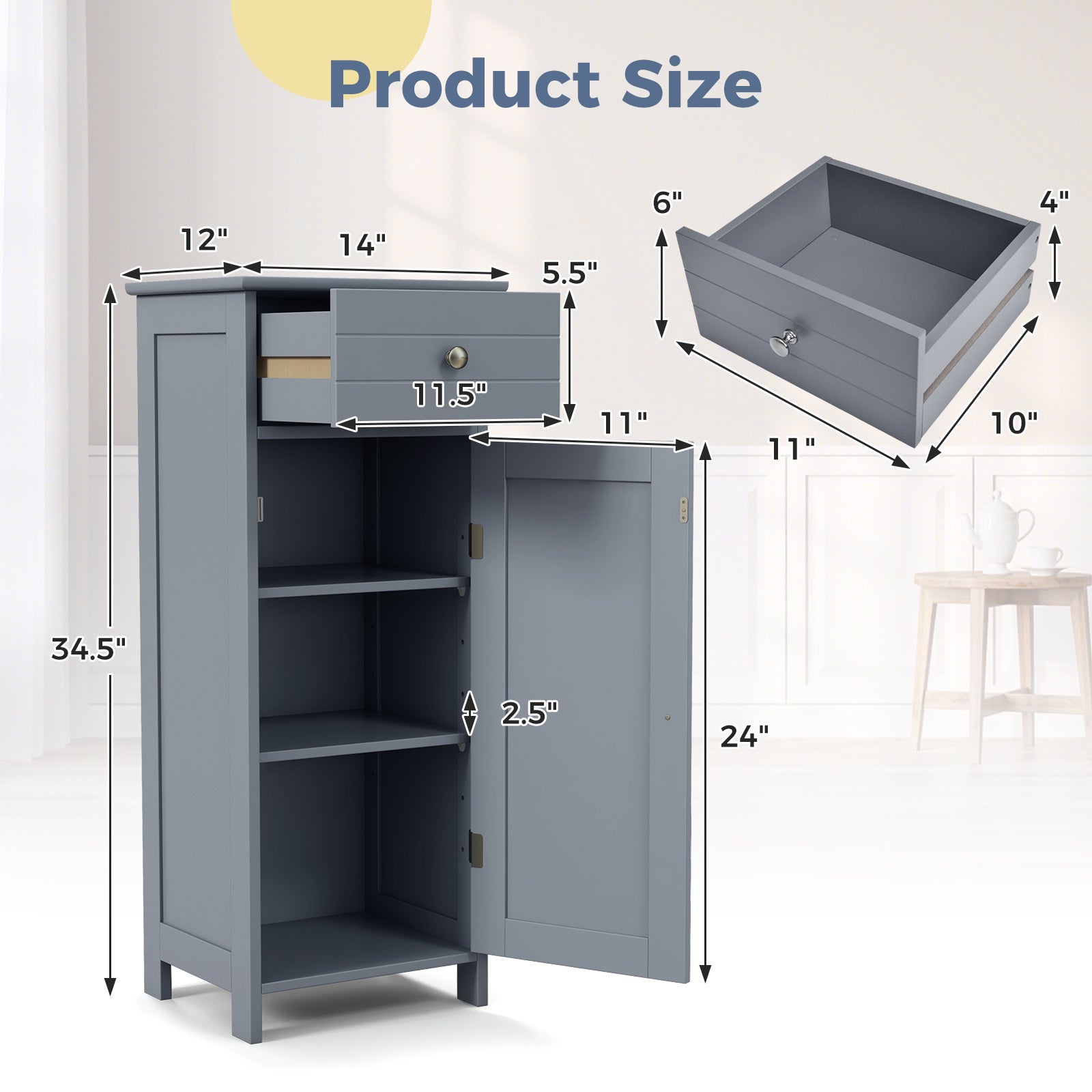 Modern Freestanding Bathroom Floor Cabinet with Adjustable Shelves