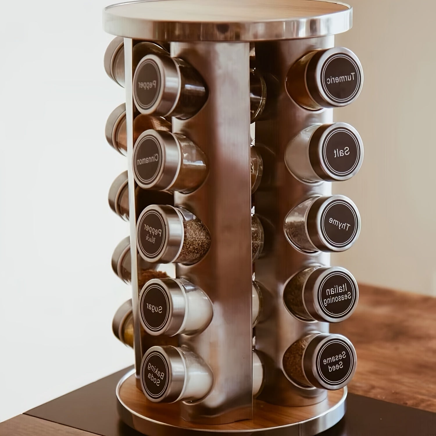 360 Degree Rotating Stainless Steel Spice Rack with Jars