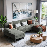 U-Shape Upholstered Sectional Sofa with Sleepable Armrests